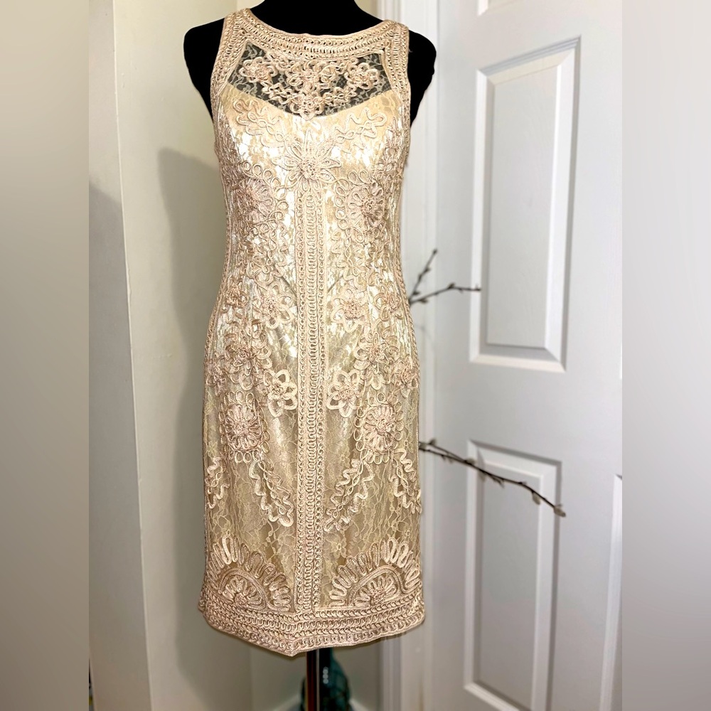 Sue Wong Elegant Lace Dress in Cream